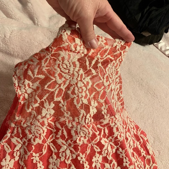 Hot Pink Dress with Cream Lace Overlay - Picture 4 of 4